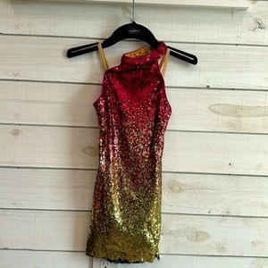Revolution style #RC22730 fuchsia/gold sequin dance outfit, size MC